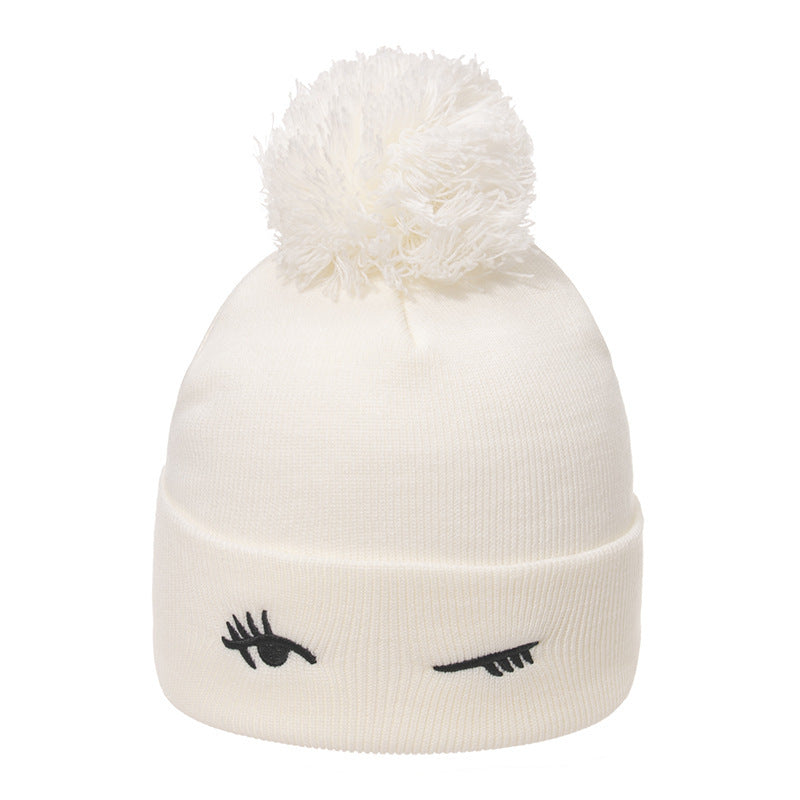 Blink Embroidery Cute Wool Plus Velvet Thick Knitted Hat