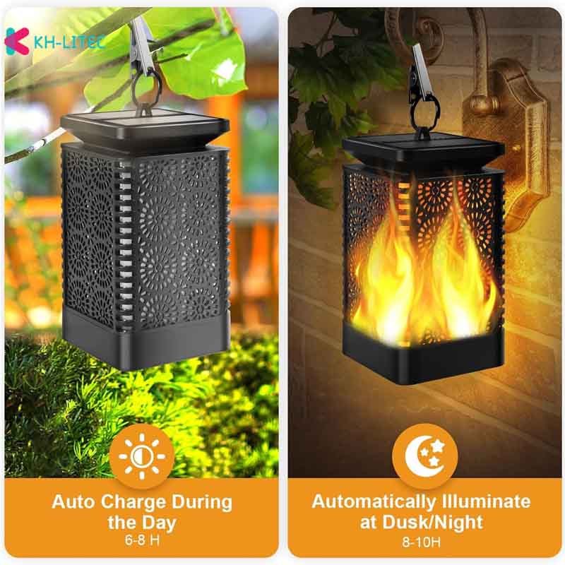 Solar Hanging Flame Torch Lights Flickering Waterproof Outdoor Garden Patio Yard Path Decoration