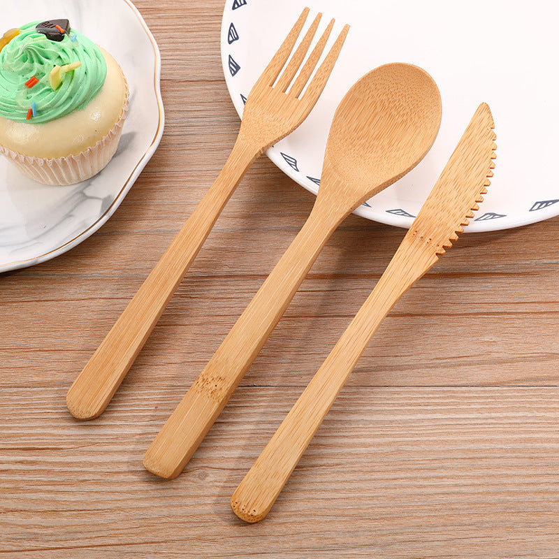 Biodegradable Bamboo Knife Fork Spoon Set 20 Cm Dining