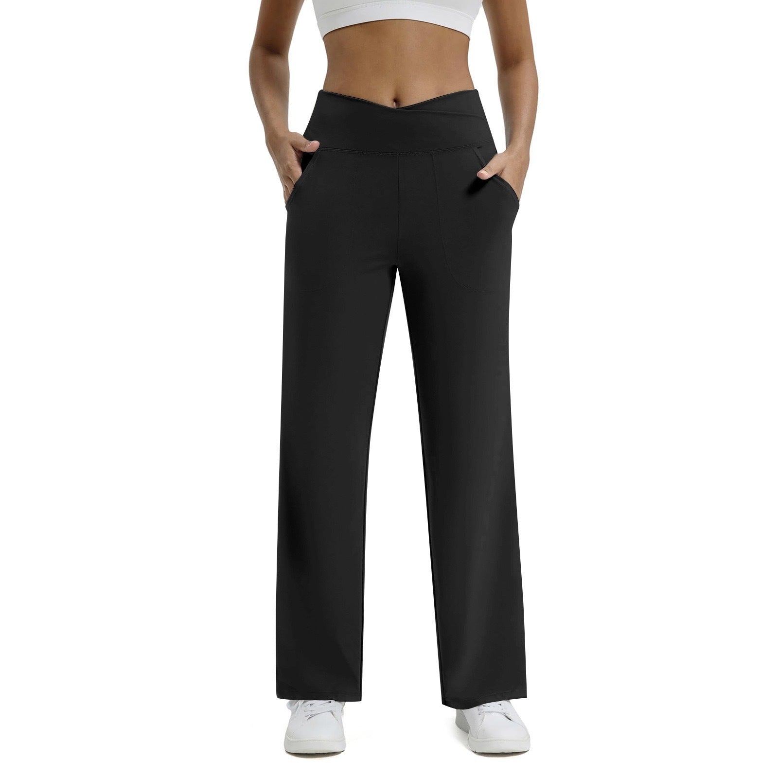 High Waist Black Straight-Leg Pants – Women’s Casual Korean Style Trousers
