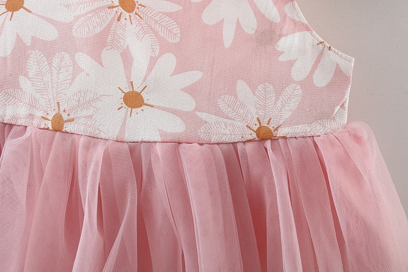 Girls' Summer New Floral Mesh Slip Dress