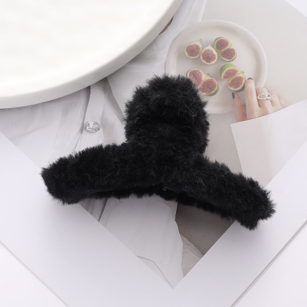 Solid Color Fur Grip Plush Back Head Barrettes