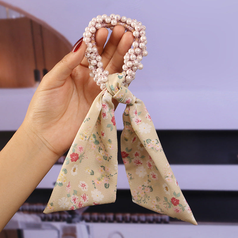 Pearl Streamer, Bowknot, Hair Rope, Retro Headdress, Female Tying Hair, Hair Accessories