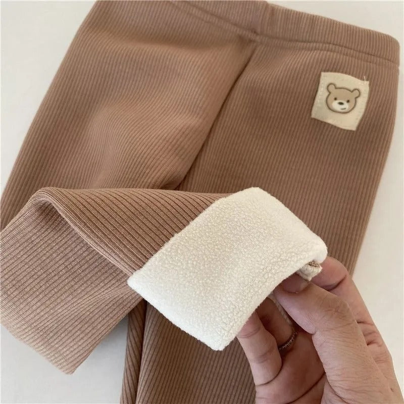 Girls Fleece Lined Leggings Single Layer Polyester Warm
