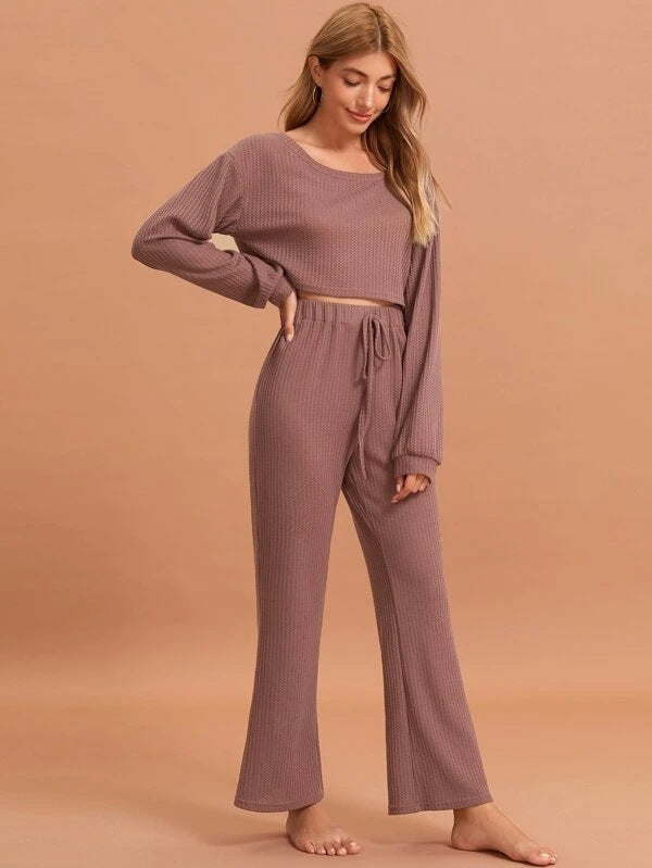 Women's Two Piece Polyester Print Home Wear Set Relaxed Fit