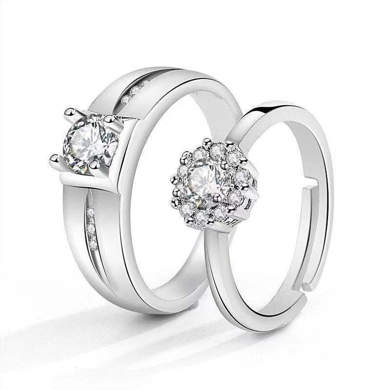 Elegant Crown-Shaped Moissanite Electroplated Copper Couple Rings Set