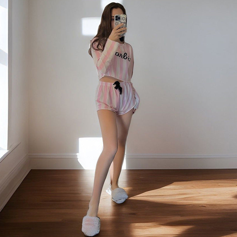 Pink And White Striped Pajamas Women's Suit Home
