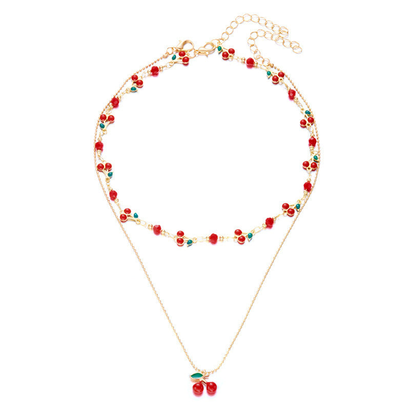 Red Cherry Fruit Necklace Bracelet Anklet Suit