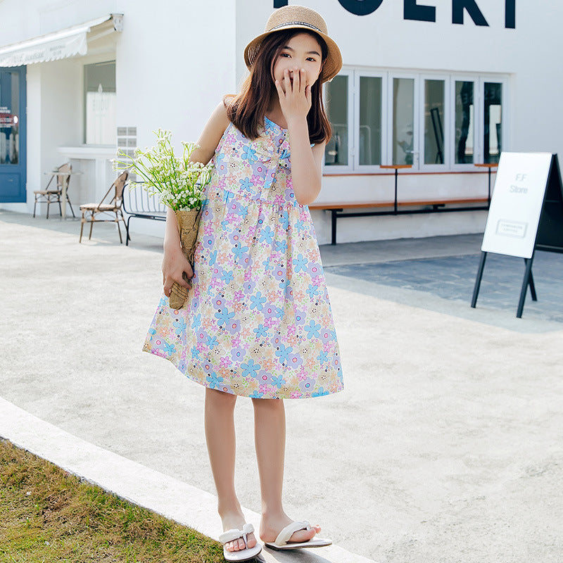Girls' Fashionable Simple Cotton Print Skirt