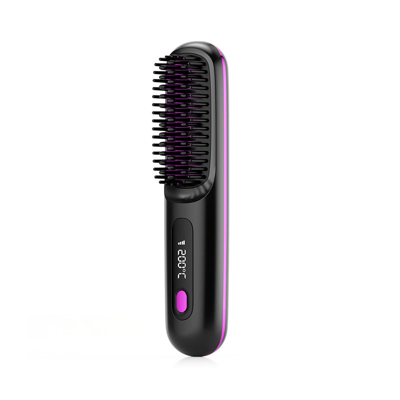 2-in-1 Wireless Hair Straightener Brush and Curler USB Rechargeable Fast Heating Comb
