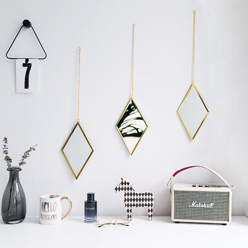 Brass Hexagonal Cosmetic Mirror – Wall-Mounted Bathroom Vanity, Modern