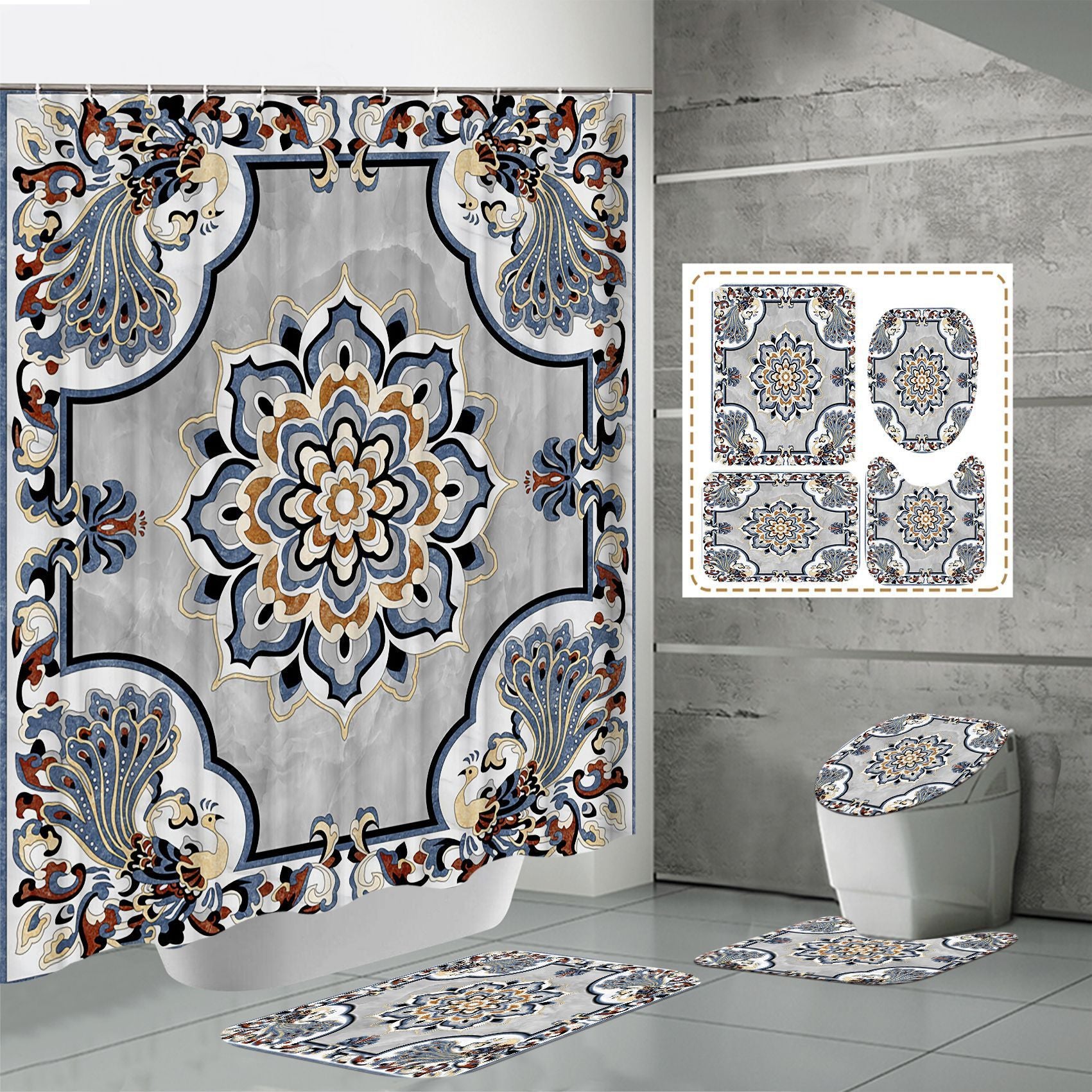 3D Digital Printing Punch-free Polyester Shower Curtain
