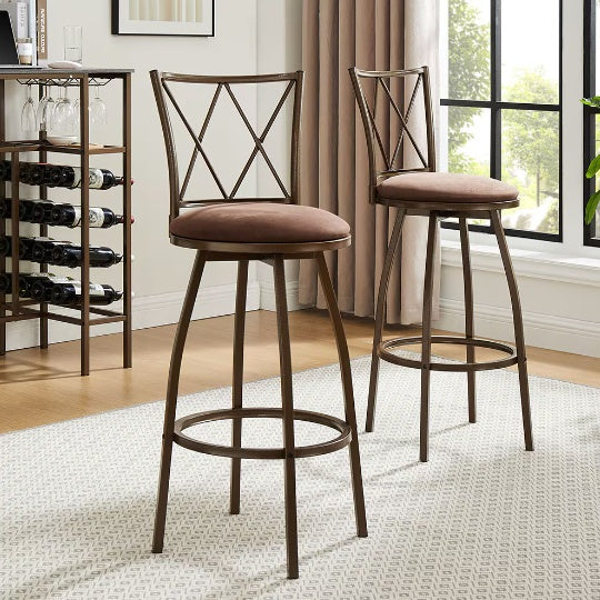 Set of 2 Brown Country-Style Industrial Bar Stools with Footrest