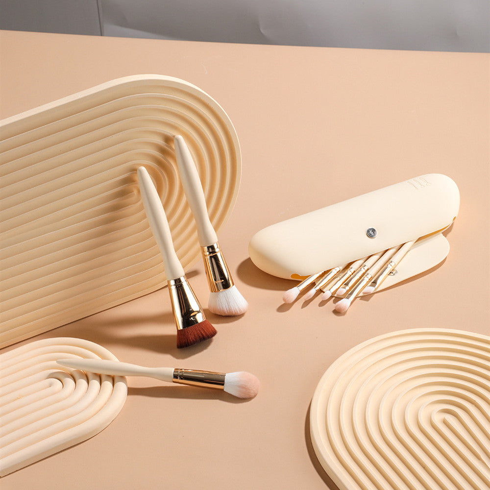 9-Piece Beige Makeup Brush Set – Synthetic Fluff Beauty Tools