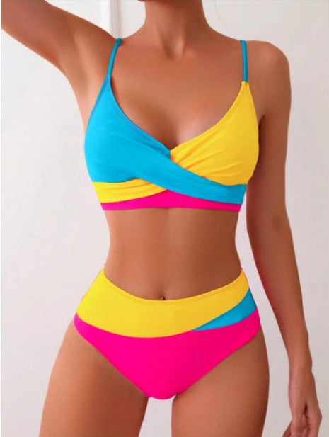 Women's Bikini Set – Polyester Lined Two-Piece Swimsuit (Yellow, Blue, Red)