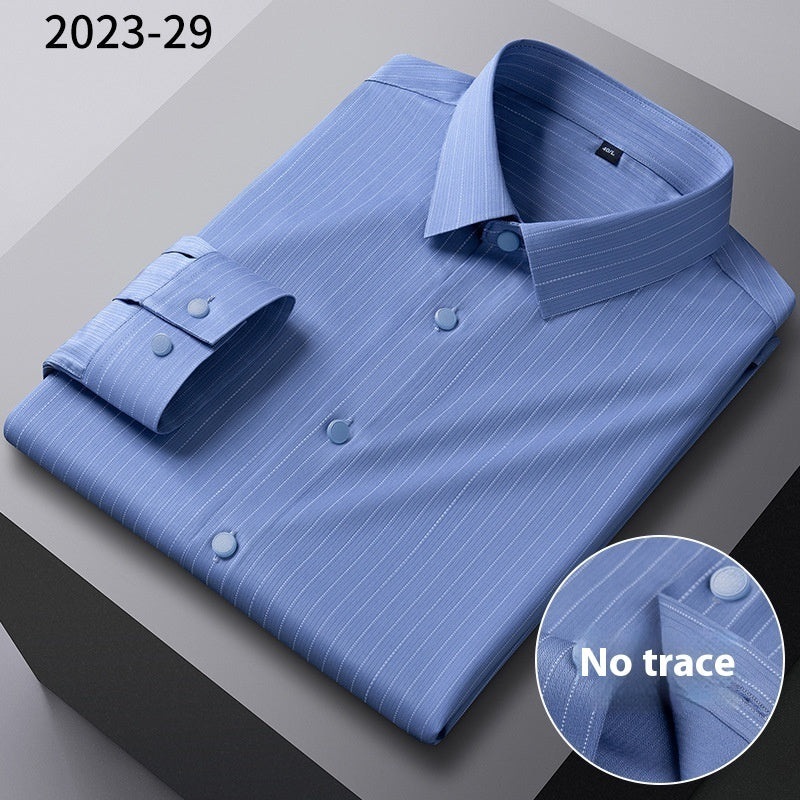 Bamboo Fiber Seamless Light Luxury Men's Striped Long Sleeve Shirt