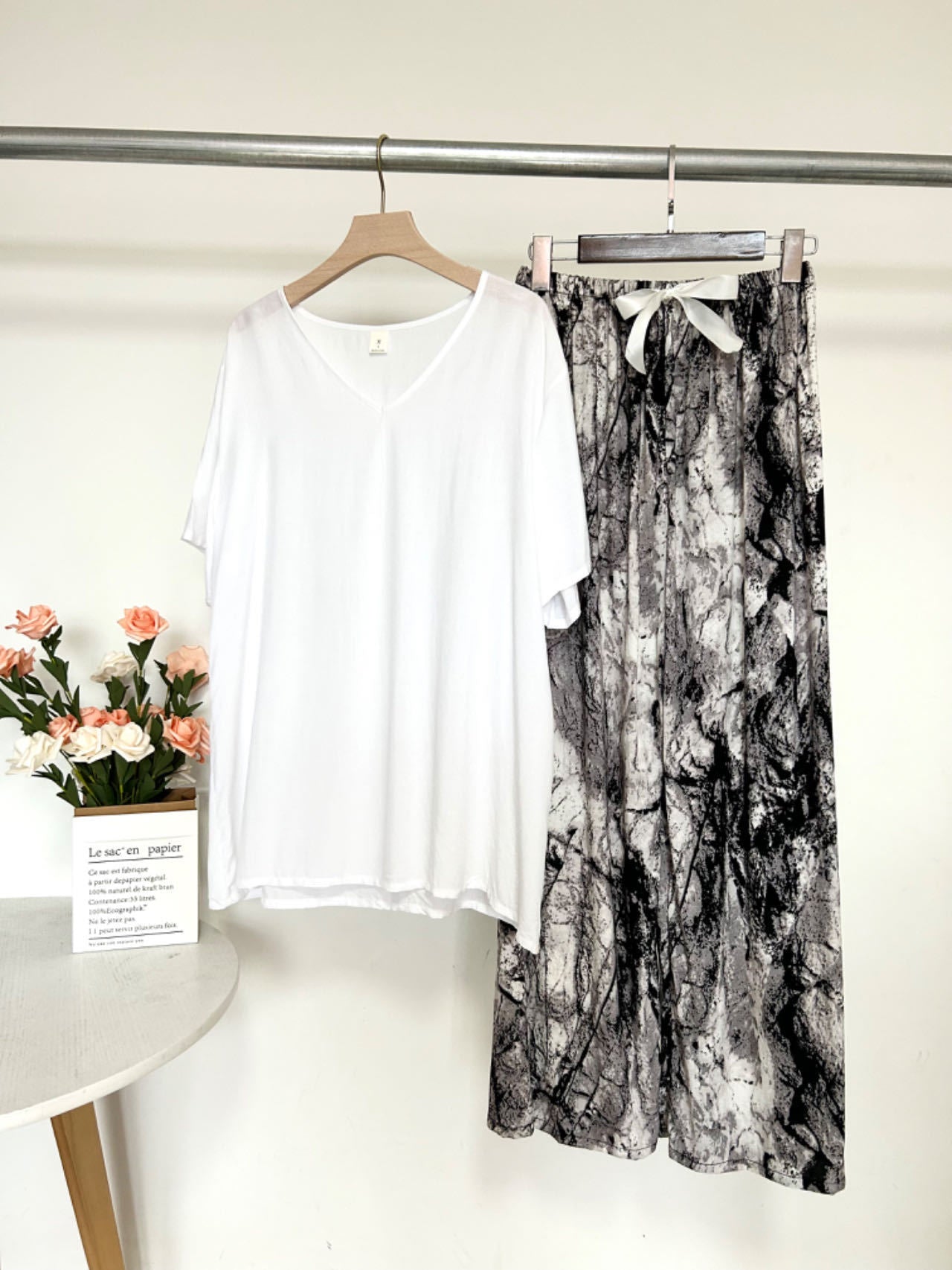 Summer Artificial Cotton Thin Short Sleeve Pants Loungewear Suit