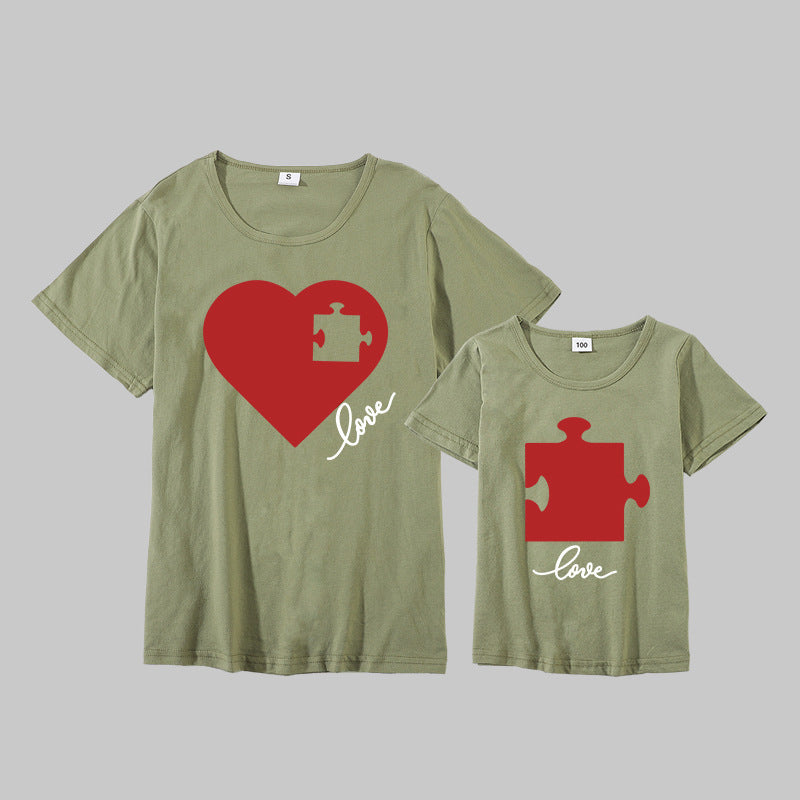 Valentine's Day Creative Puzzle Heart Printing Mother-daughter Matching Outfit Top