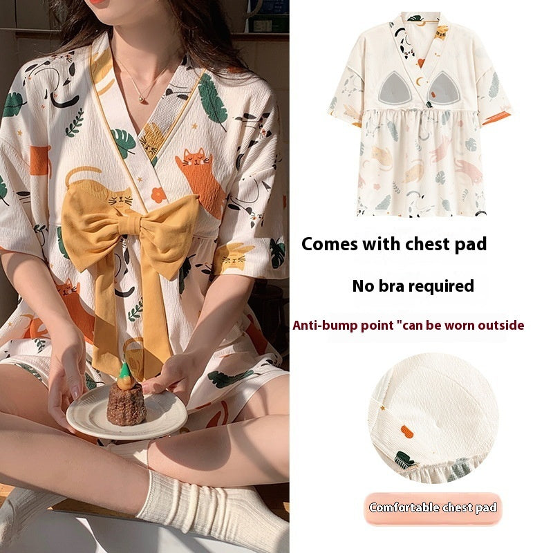 Women's Short Sleeved Cotton Japanese Home Clothing Set