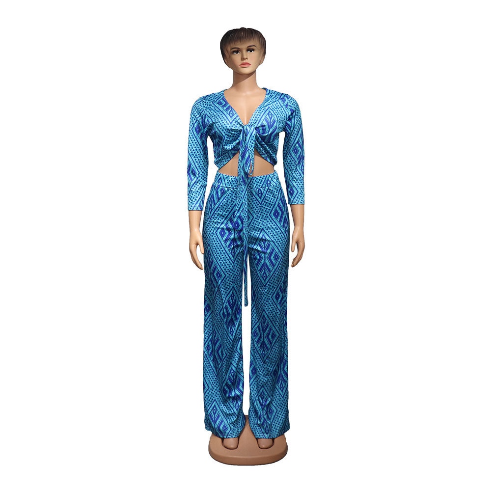 Women's African Polyester Two Piece Top And Pants Set