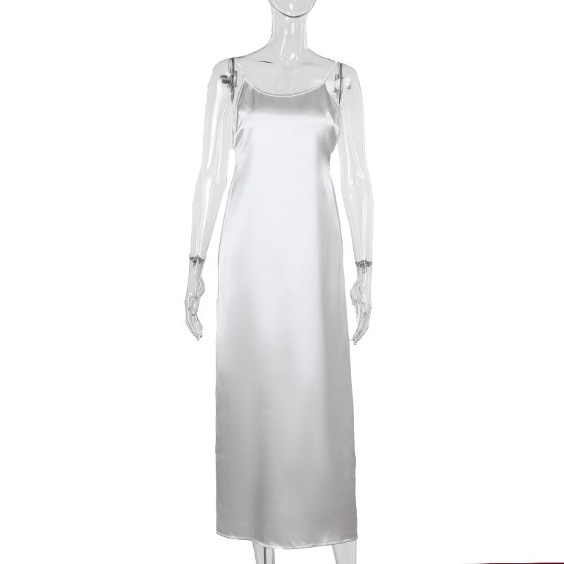 Women's Casual Backless Satin Dress With Temperament