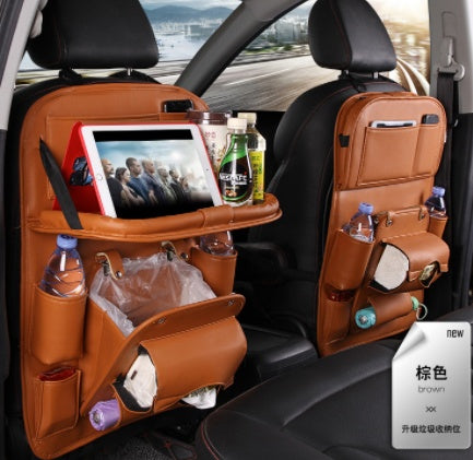 PU Leather Car Backseat Organizer – Multifunction Hanging Tray & Waterproof Storage Bag
