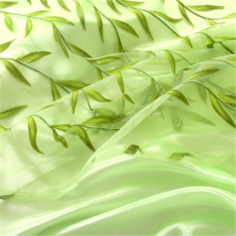 Wicker Double-Layer Green Polyester Embroidered Gauze Curtain, 1x2m
