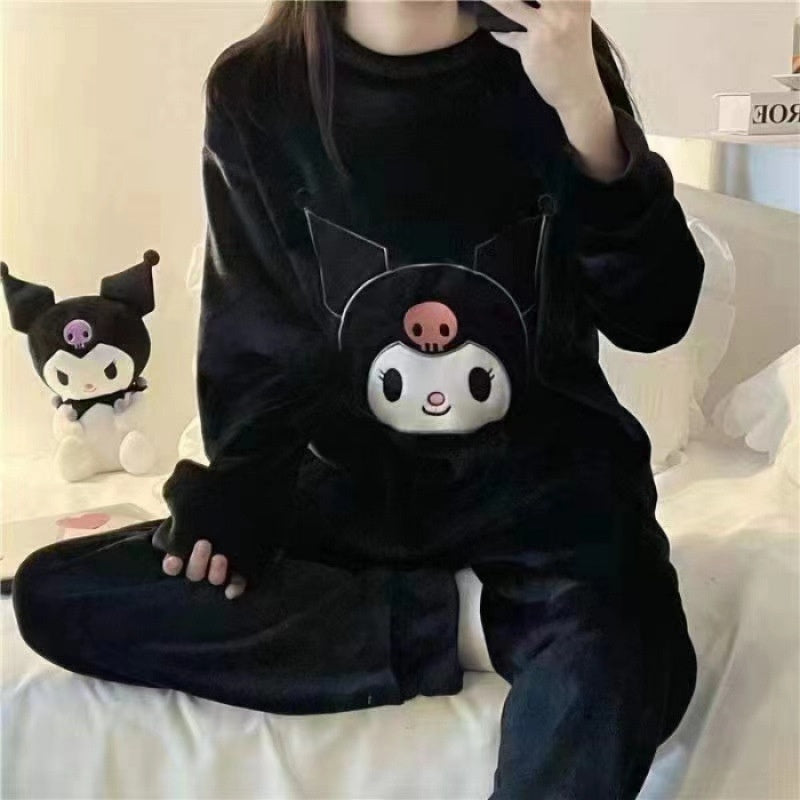 Womens Coral Fleece Winter Pajamas Relaxed Fit Long Sleeve