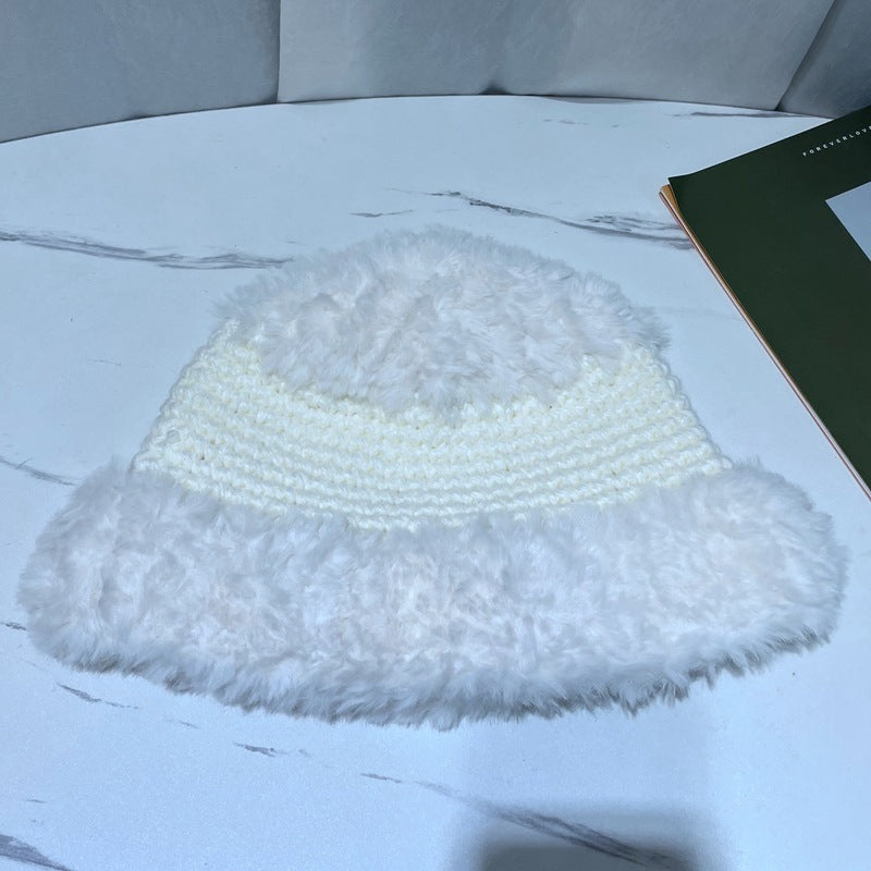 Korean-Style Plush Wool Wide-Brim Fisherman Hat with Dome Crown