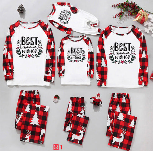 Christmas Home Service Parent-child Suit Plaid Stitching Printing