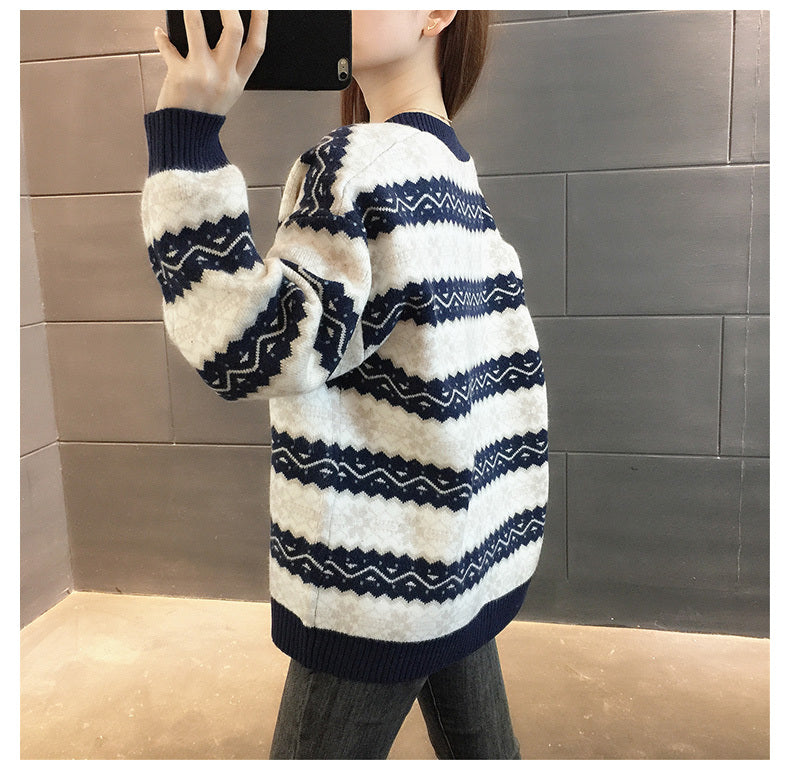 Loose And Lazy Striped Sweater Jacket