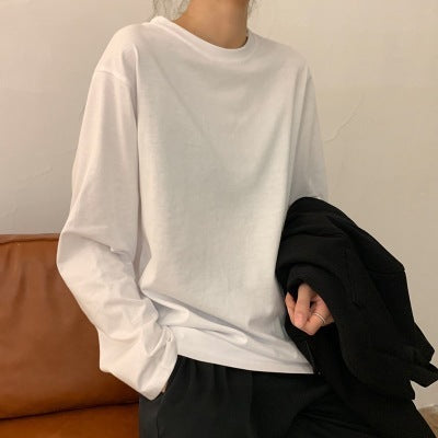 White Base Shirt Women's Solid Color Long-sleeved T-shirt