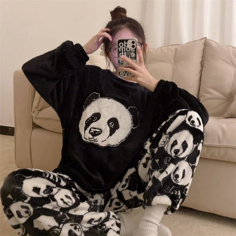 Womens Coral Fleece Winter Pajamas Relaxed Fit Long Sleeve