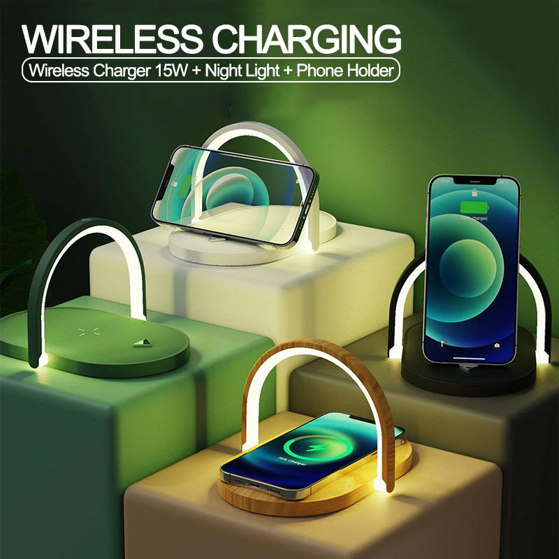 3-in-1 Foldable Wireless Charger & Night Light, 15W Qi Charging Station for iPhone, Apple Watch & AirPods