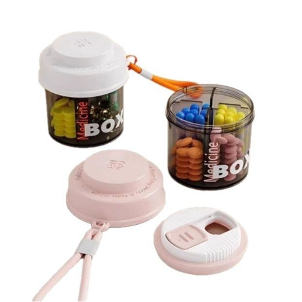 Compartment Round Pill Box Portable Four Divided Storage Box Sealed