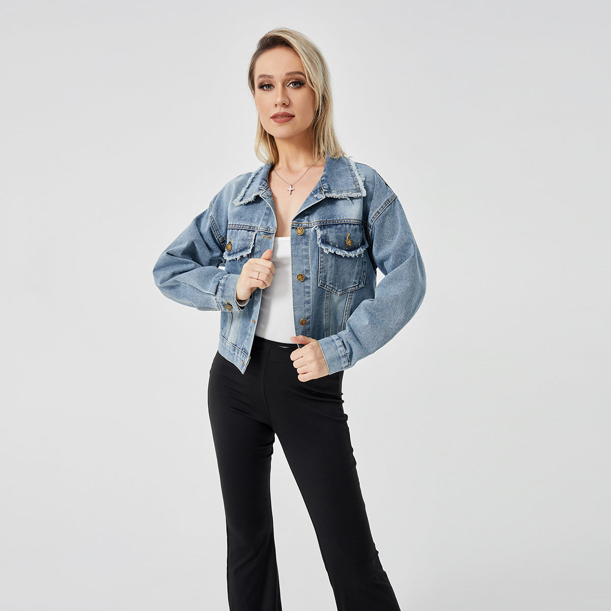 Women's Denim Jacket Long Sleeve Blue Fashion Essential Top