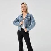 Women's Denim Jacket Long Sleeve Blue Fashion Essential Top