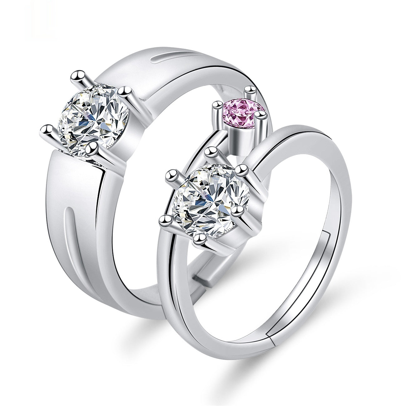 Elegant Crown-Shaped Moissanite Electroplated Copper Couple Rings Set
