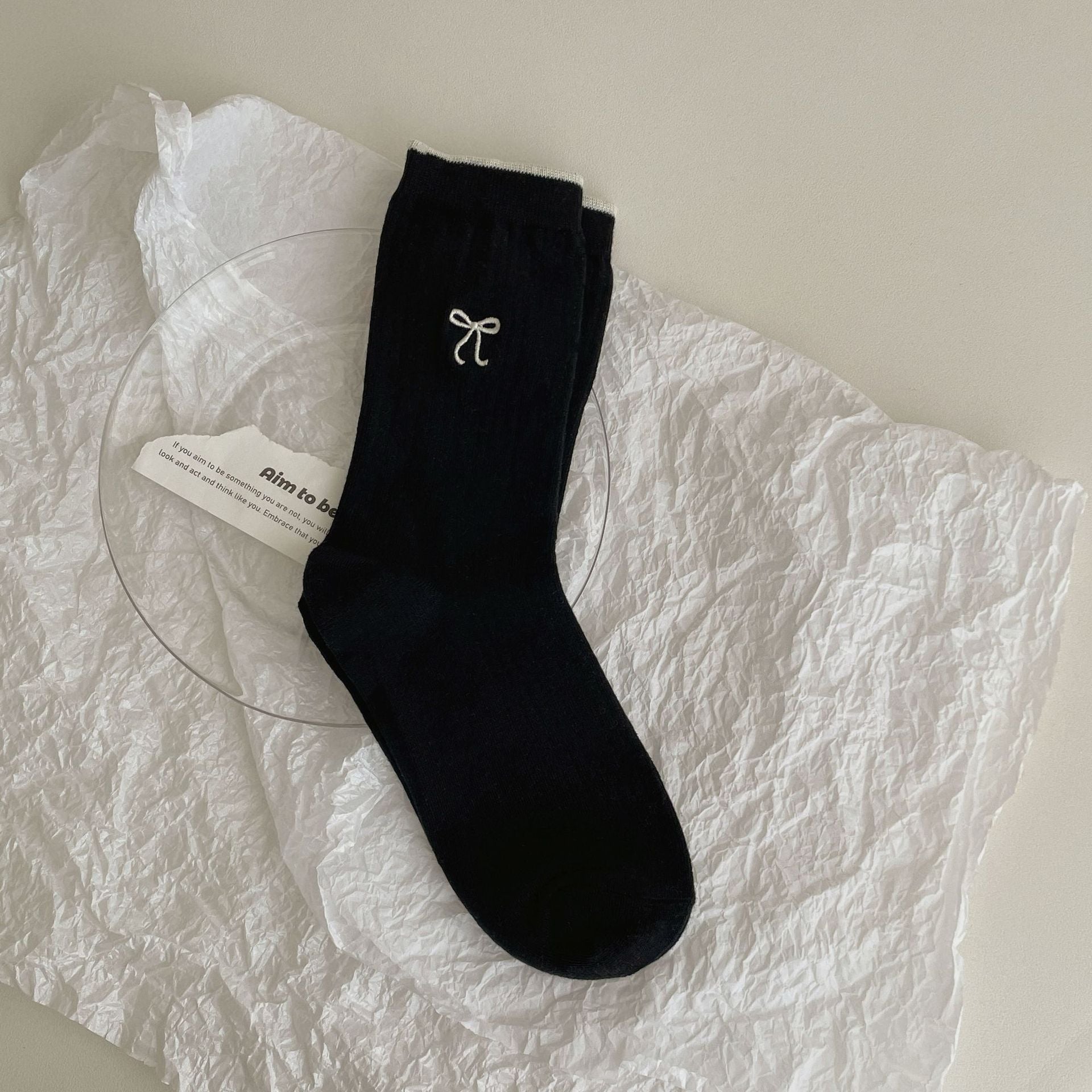 South Korea Ins Wear Blogger Color Block Embroidery Bow Bunching Socks