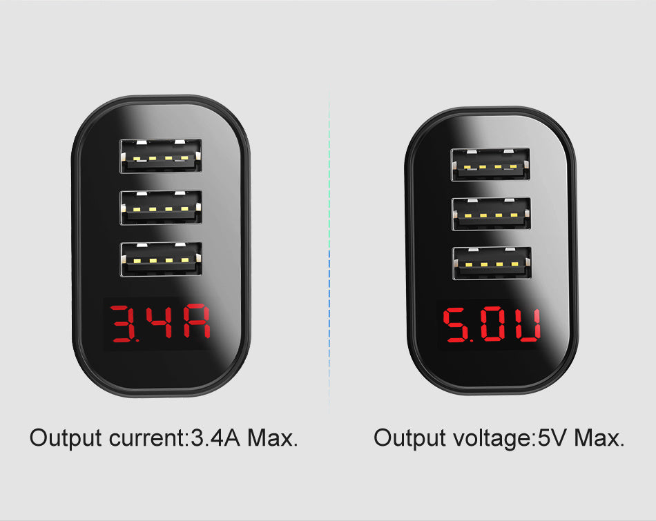 Mirror Lake Travel Charger 3USB Smart Digital Display 3.4A Universal Travel Charger For Mobile Phone