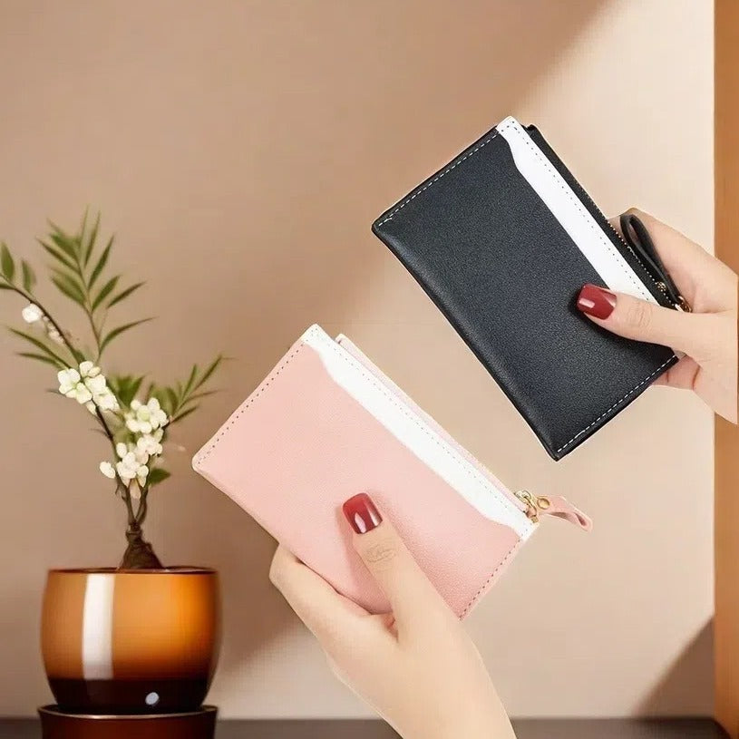 Women's Slim PU Leather Zipper Coin Purse Solid Color