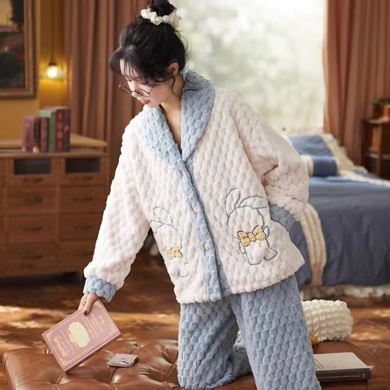 Women's Cartoon Flannel Winter Loungewear Set Relaxed Fit