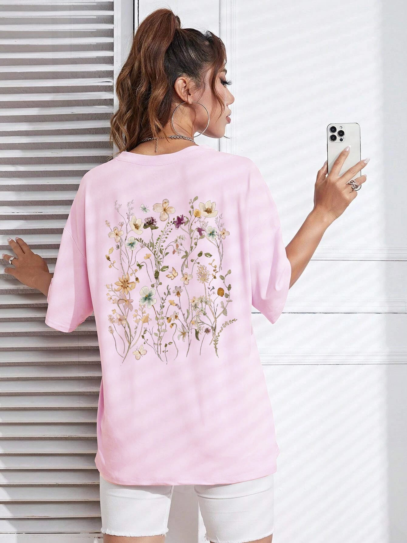 Women's Loose Fit Cotton Flower Clusters Print T Shirt