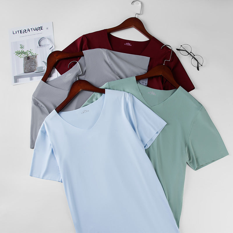 Men's Thin Ice Silk Seamless Short Sleeve T-shirt