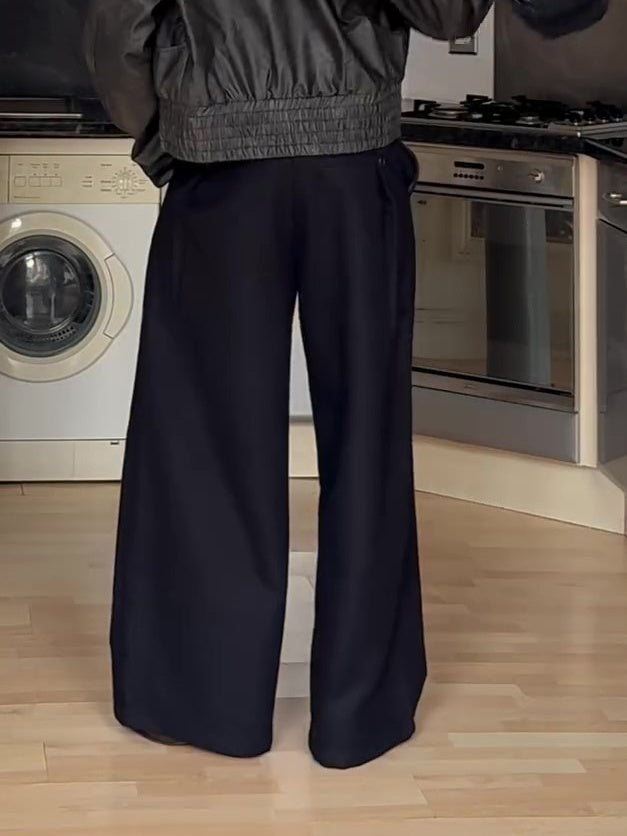 Black High-waisted Double-button Wide-Leg Pants