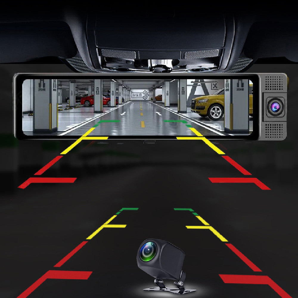 12-Inch 3-Lens Rearview Mirror Dash Cam – 2K HD, Voice Control, Night Vision