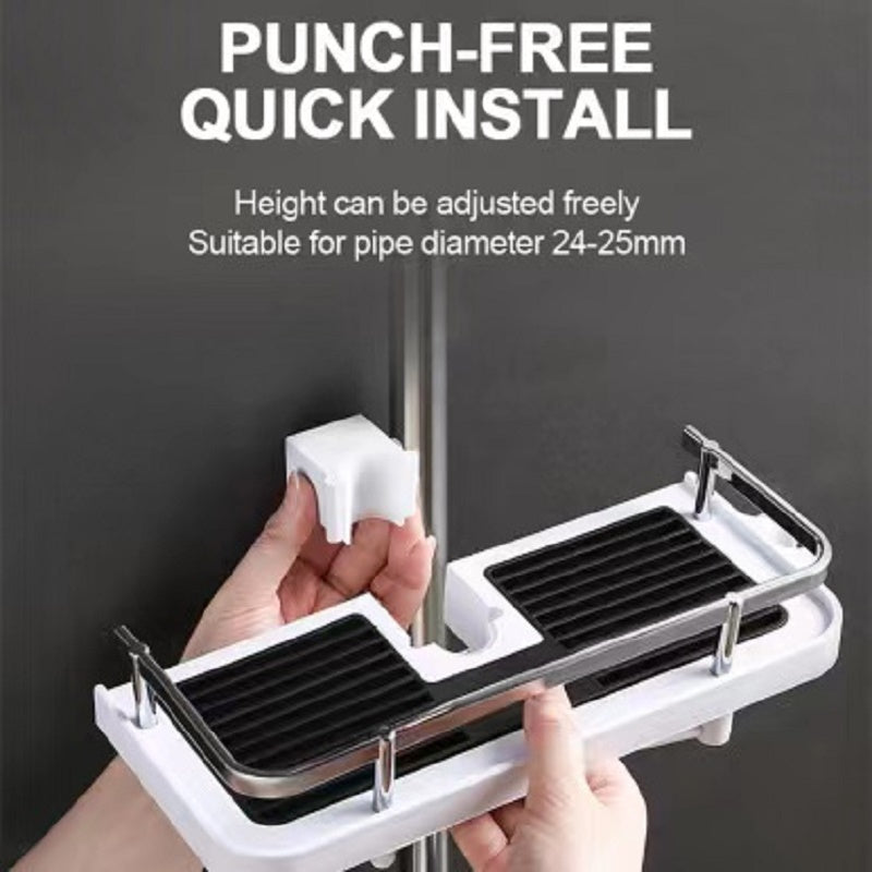 Punch-Free Shower Rod Rack & Bathroom Lift Rod Bracket – Hanging Storage Basket & Tray