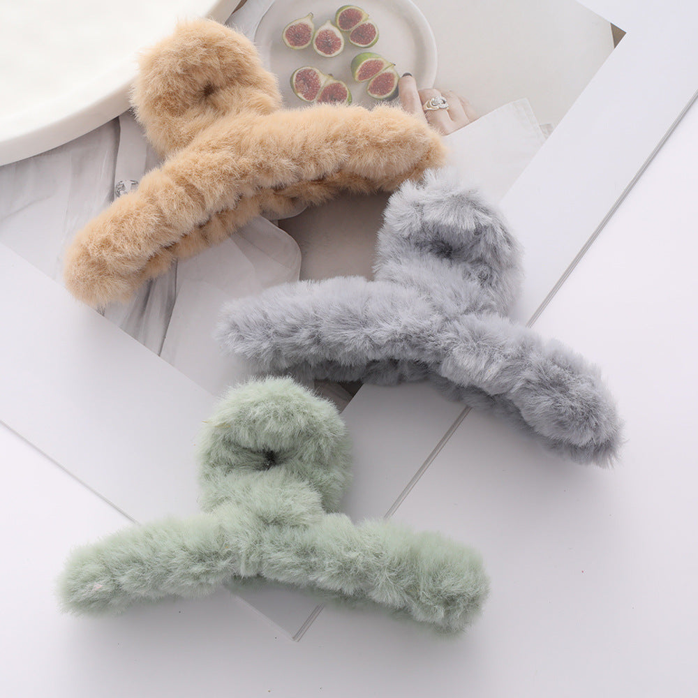 Solid Color Fur Grip Plush Back Head Barrettes