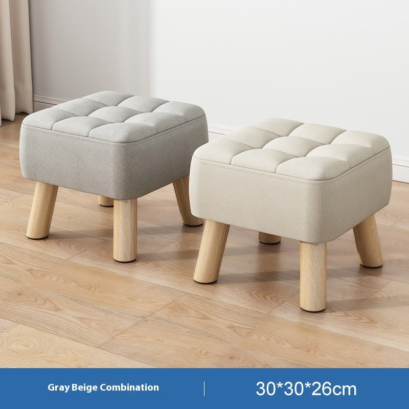 Solid Wood Stool Short Household Minimalist Fabric