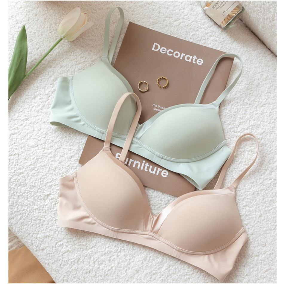 Satin French Triangle Cup Micro Push-Up Bra Without Steel Ring – Sexy Wireless Lingerie for Women